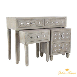 Consola de madera y mesas auxiliares, set de 3 piezas