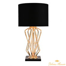Cargar imagen en el visor de la galería, Lámpara de mesa de diseño posmoderno en metal dorado, elegante pantalla de tela negra, base cuadrada de mármol