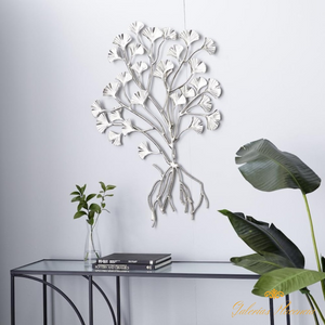 Escultura plateada de pared floral elaborada en metal