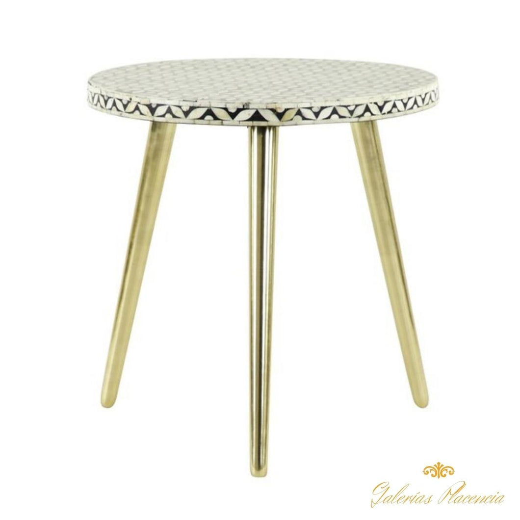 Mesa auxiliar moderna redonda dorada de hueso de camello mosaico