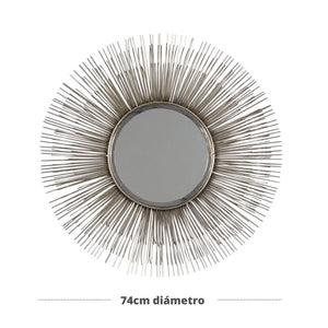 Espejo de pared destello de estrella de metal plateado redondo grande