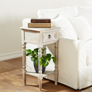 Velador mesa auxiliar de madera color Taupe con cajón y estante inferior