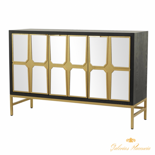 Gabinete bufetera negro estilo Glam madera y espejo