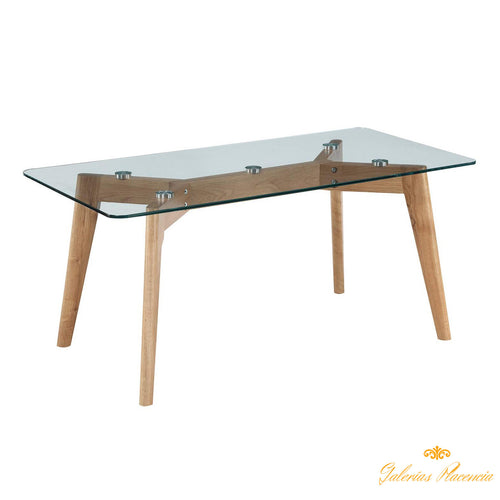 Mesa de café en madera de haya y vidrio